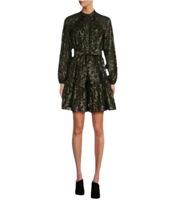Camila Chiffon Mock Neck Long Sleeve Button Front Dress