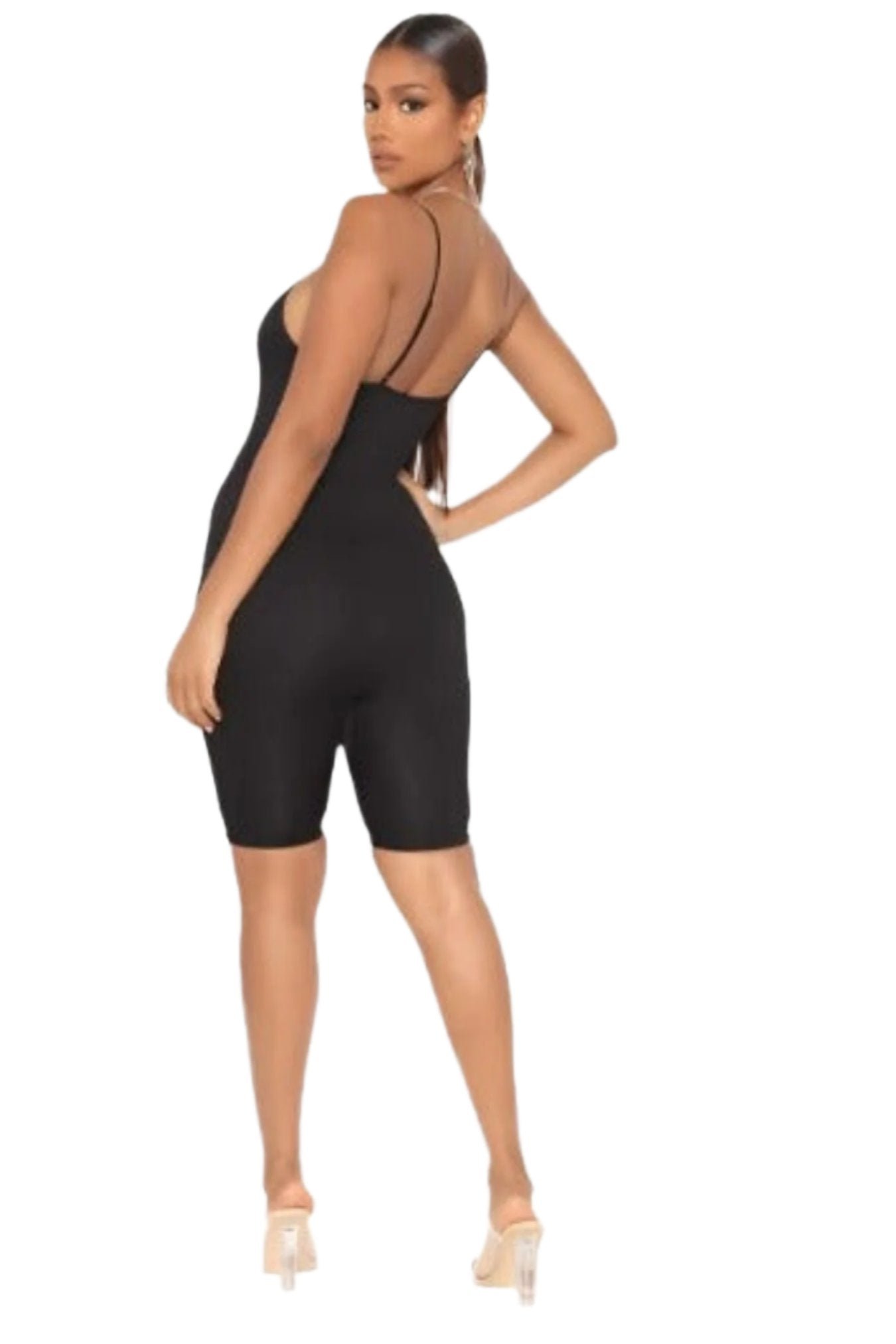 BLACK RIB ZIP FRONT STRAP ROMPER - Image 2