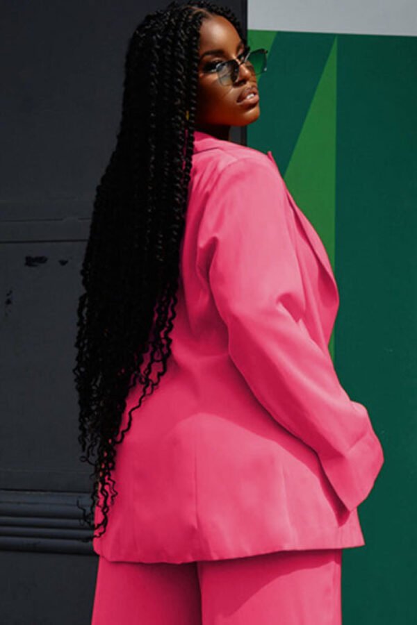 Lapel Collar Buttoned Blazer and Long Pants Set - Image 2