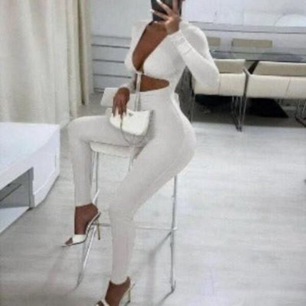 Jumpsuits Bandage Tie Sexy Hollow Out Long Sleeve Bodycon - Image 4