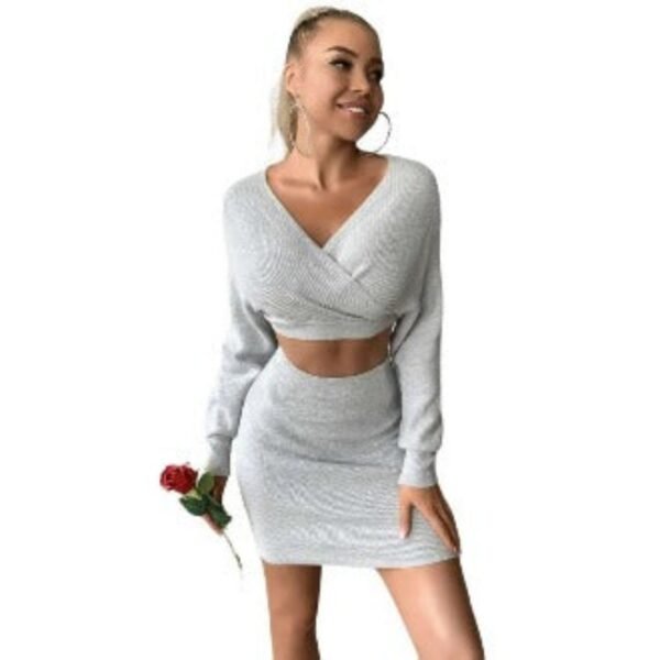 LONG SLEEVE SWEATER TWO PIECE MINI SKIRT - Image 2