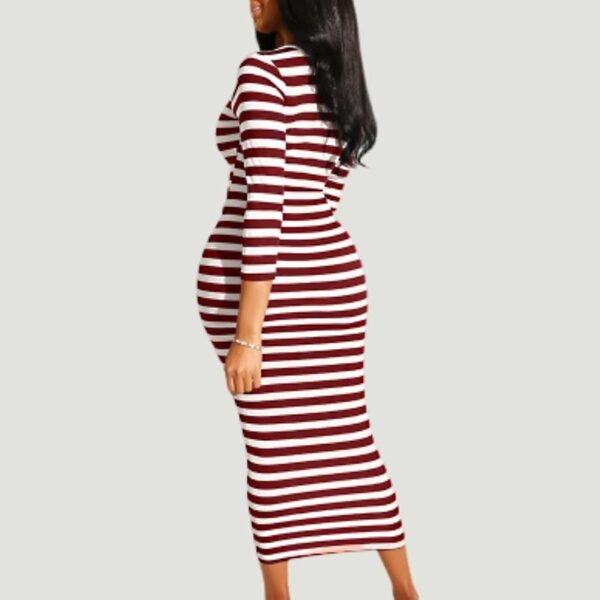 Sexy striped midi bodycon dress Women autumn winter female - Image 2