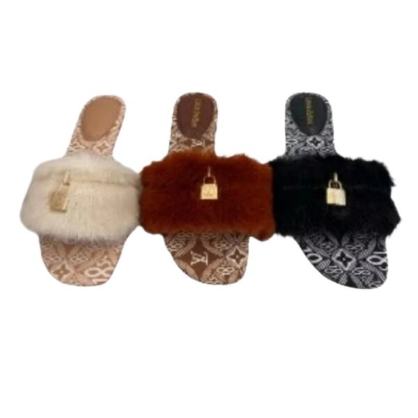 Fashion  Slide Flat Fur Sandals - Image 2