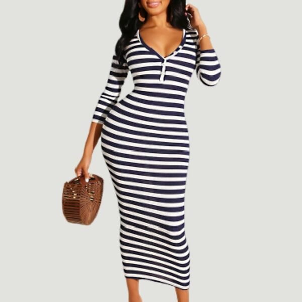 Sexy striped midi bodycon dress Women autumn winter female - Image 3