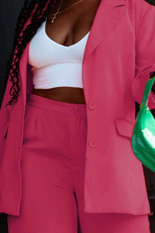 Lapel Collar Buttoned Blazer and Long Pants Set - Image 4