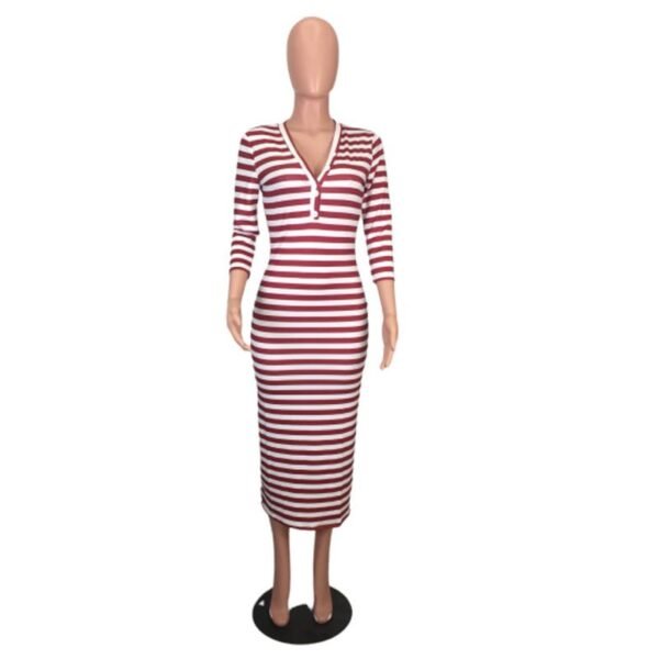 Sexy striped midi bodycon dress Women autumn winter female - Image 5