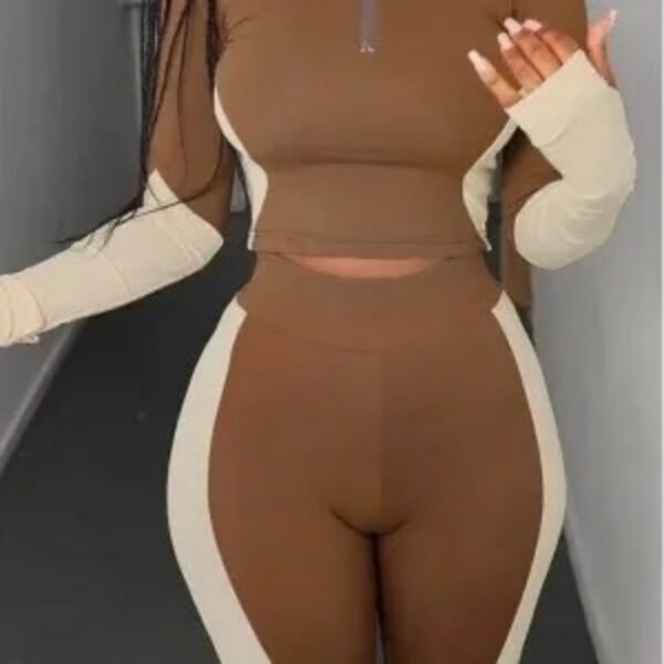 Fashion Two Pieces Activewear with Long Sleeve Crop Top with High Waist Leggings - Image 3