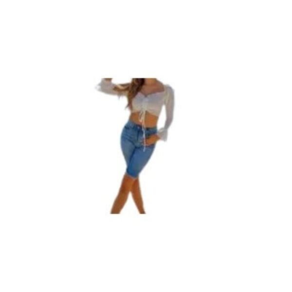 LIGHT BLUE DENIM CYCLING SHORTS - Image 5