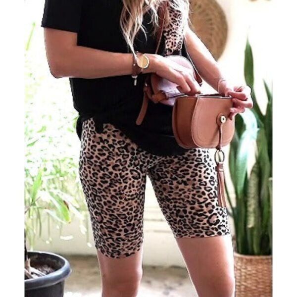 Brushed Microfiber Leopard Print Biker Shorts - Image 2
