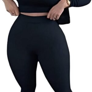 2 Piece Outfits Sexy Bodycon Long Sleeve Crop Top with Long Pants T...-Luxury Fashion