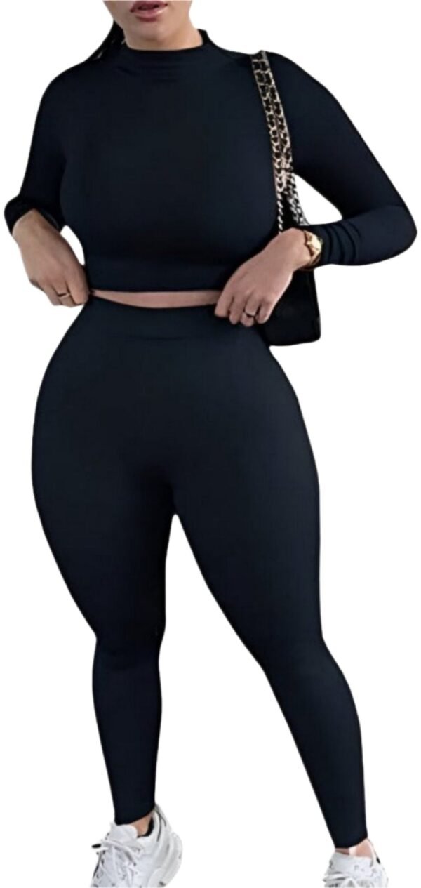 2 Piece Outfits Sexy Bodycon Long Sleeve Crop Top with Long Pants T...-Luxury Fashion