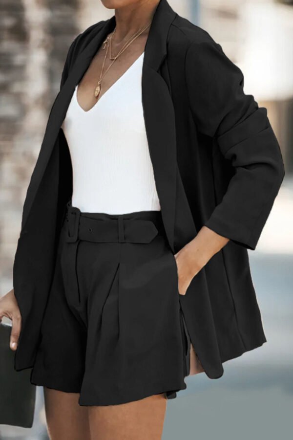 Longline Blazer and Shorts Set with Pockets - Image 9