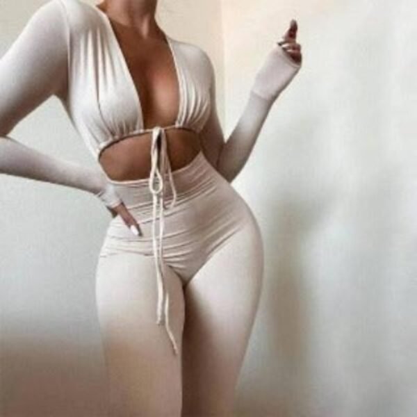 Jumpsuits Bandage Tie Sexy Hollow Out Long Sleeve Bodycon - Image 3