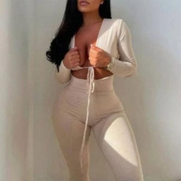 Jumpsuits Bandage Tie Sexy Hollow Out Long Sleeve Bodycon - Image 2
