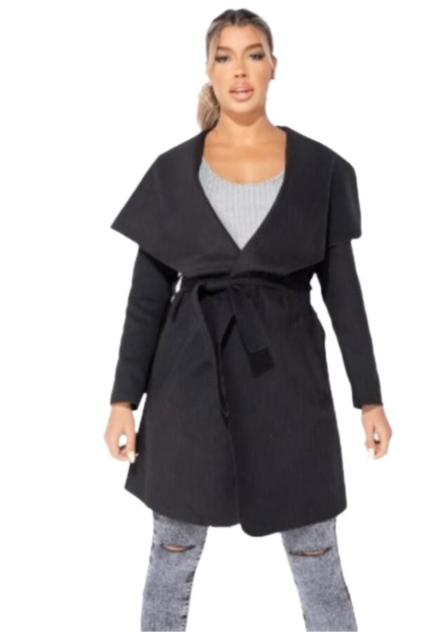 MID LENGTH OVERSIZED BELTED WATERFALL COAT