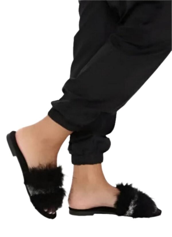 Black Feather Flat Slide Sandals