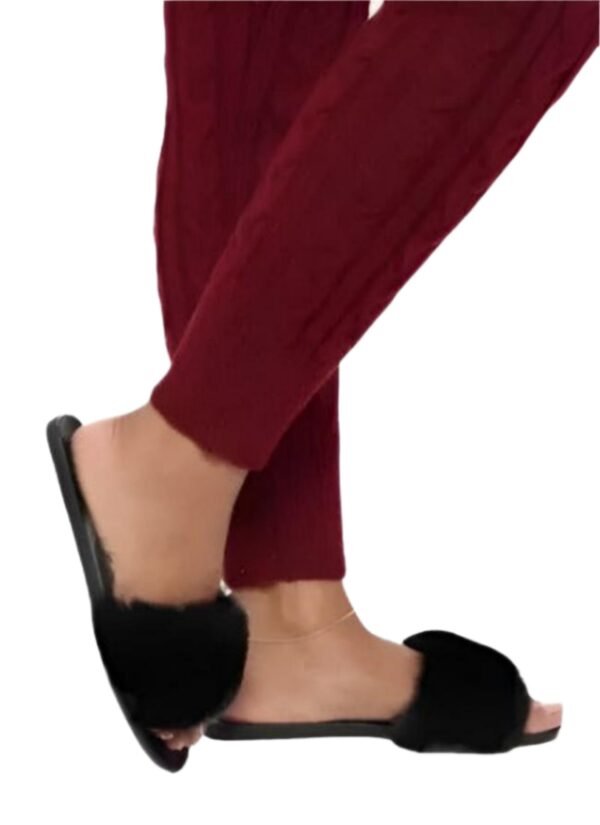 Black Slip-on Flat Fur