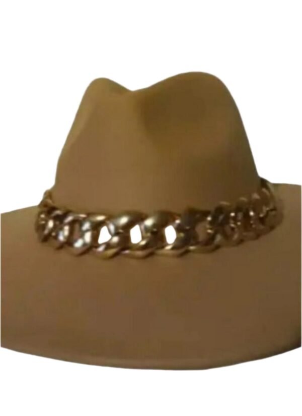 Brown Wide Brim Wool Ranger Hat With Gold Chain