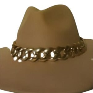 WIDE BRIM WOOL ELEGANT RANGER HAT WITH GOLD CHAIN