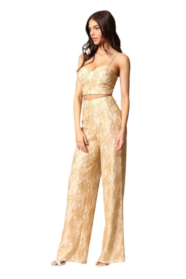 Caeli - A two-piece gold lace set featuring built-in underwire and bra