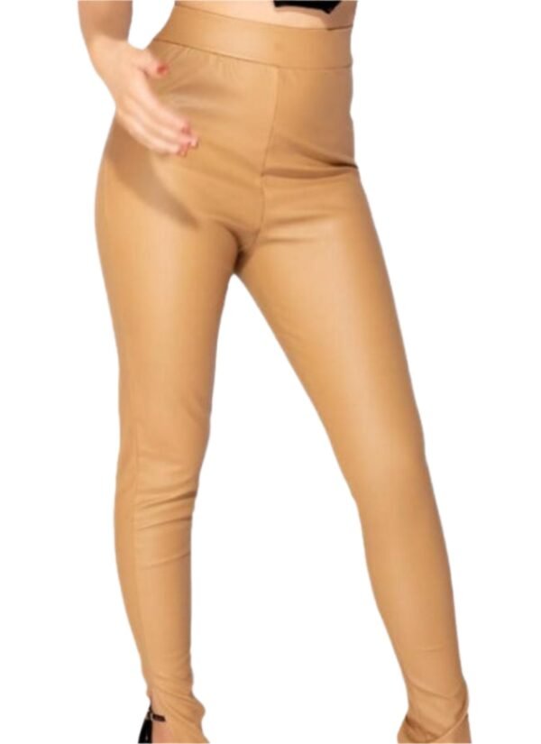 Camel PU High Waist Side Split Hem Jeggings