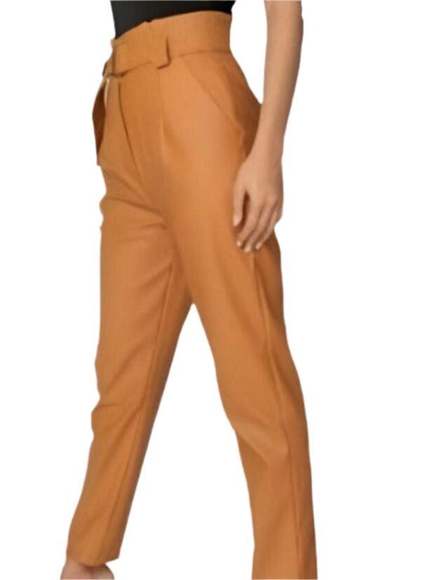 RUST FAUX LEATHER PAPERBAG WAIST TROUSERS