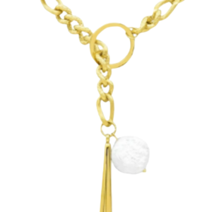 Adornia Water Resistant 14K Yellow Gold Plated Stainless Steel Imitation Pearl Figaro Chain Necklace-Luxury Fashion