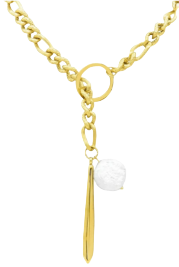 Adornia Water Resistant 14K Yellow Gold Plated Stainless Steel Imitation Pearl Figaro Chain Necklace-Luxury Fashion