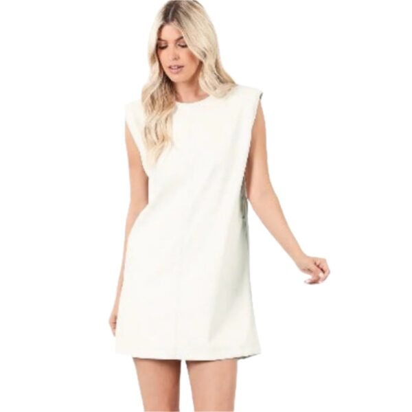 Camel Leather Dress /w shoulder Pads - Image 2