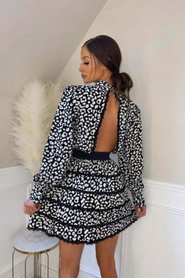 Clinched Waist Open Back Mini Dress - Image 4