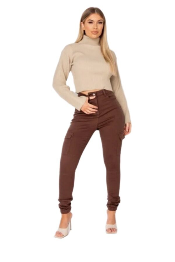 Brown Pocket Detail Cargo Utility Trousers - Image 2