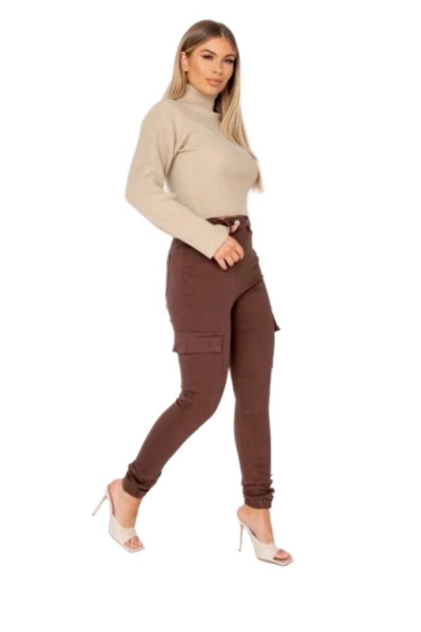 Brown Pocket Detail Cargo Utility Trousers - Image 4