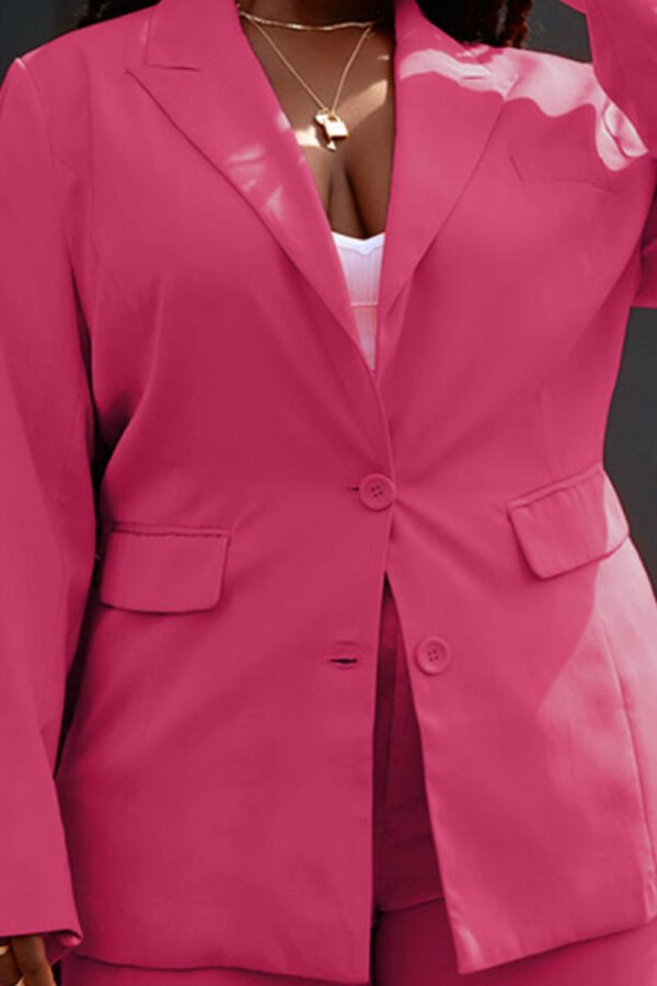 Lapel Collar Buttoned Blazer and Long Pants Set - Image 3