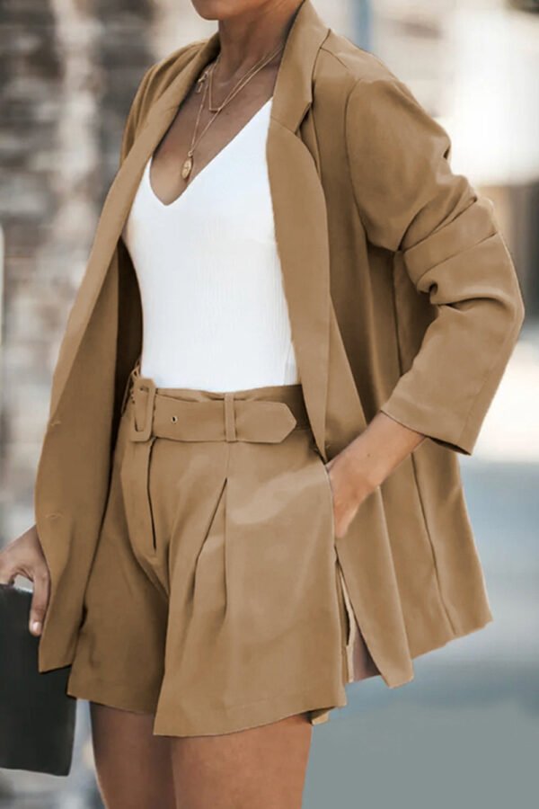 Longline Blazer and Shorts Set with Pockets - Image 2