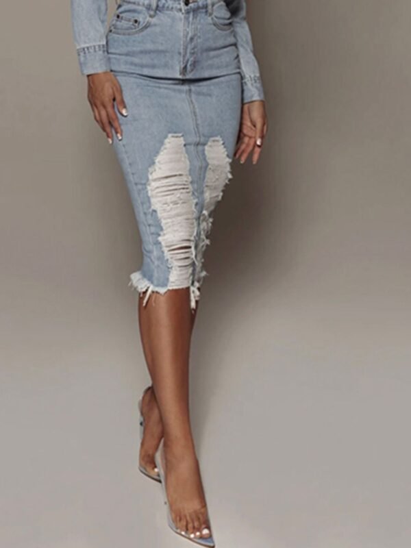 Distressed Slit Denim Skirt - Image 3