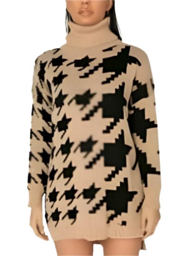 Houndstooth Check Roll Neck Jumper Dress