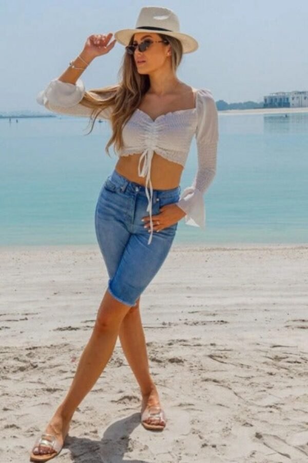 LIGHT BLUE DENIM CYCLING SHORTS - Image 2