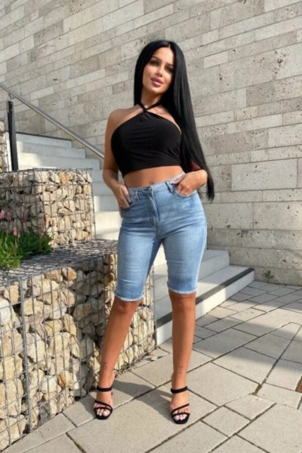 LIGHT BLUE DENIM CYCLING SHORTS - Image 3