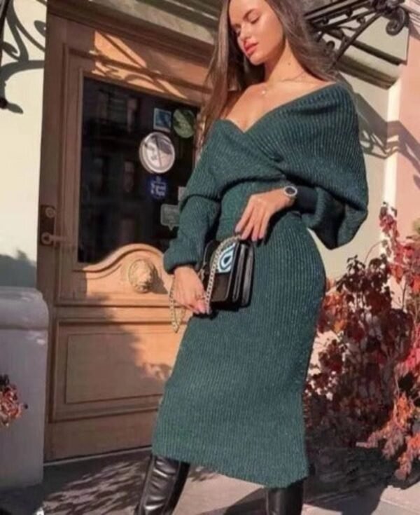 Women's's Long Sleeve Sweater Skirt Two Piece Set Outfits Knitted Suit Solid Suit - Image 2
