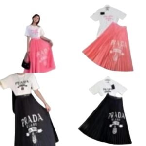 Chic Women's Two Pieces T-shirt & Pleated Silky Skirt