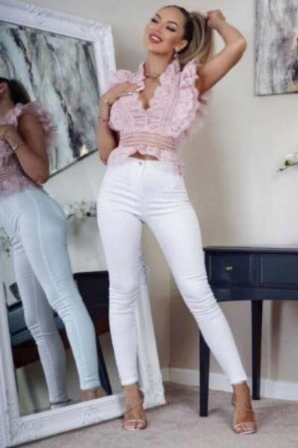 Crochet Lace Frill Neck & Sleeve Detail Top - Image 4