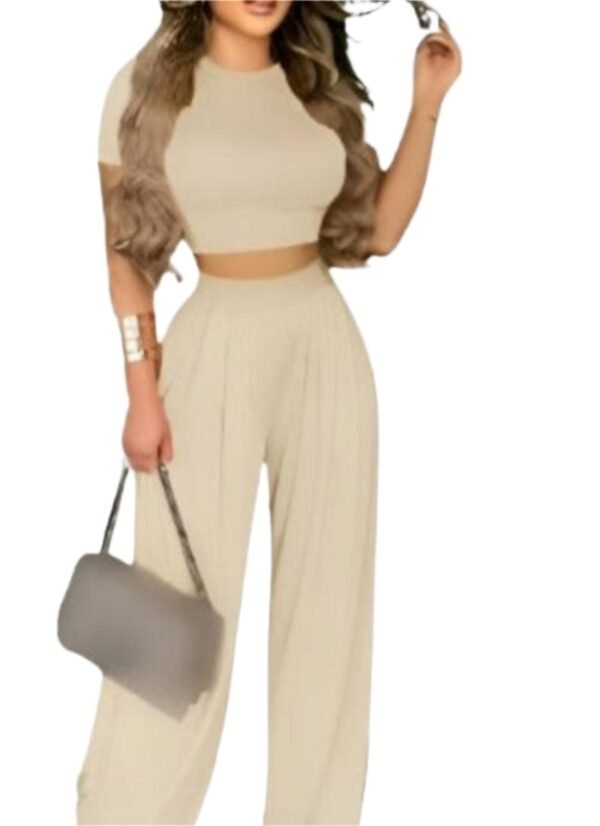 Two Piece Sets Elegant Print Short Sleeve Shirt Pullover + Wide Leg Pants Suits