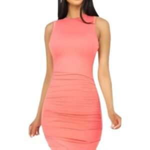 Shirred Bodycon Mini Dress- Stretch knit - Sleeveless